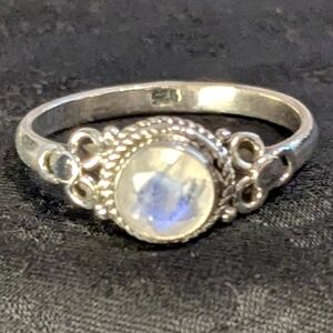 🆕 Artisan Geniune Solid 925 Sterling Silver Ring Rainbow Moonstone Ring Size 9